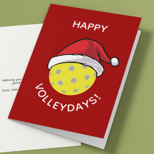 Trendy Santa Cap Pickleball Red Christmas Holiday Card