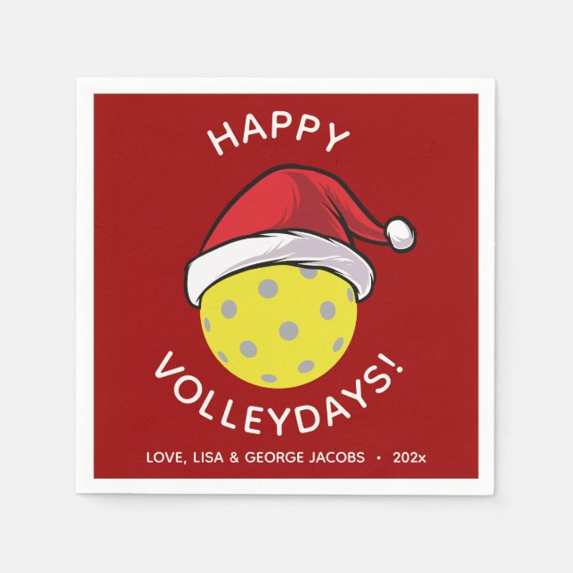 Trendy Santa Cap Pickleball Red Christmas Napkin (Front)
