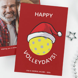 Trendy Santa Cap Pickleball Red Christmas Photo Holiday Card