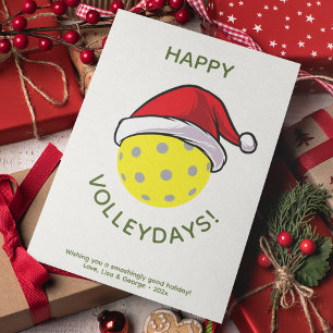 Trendy Santa Cap Pickleball White Christmas Holiday Card