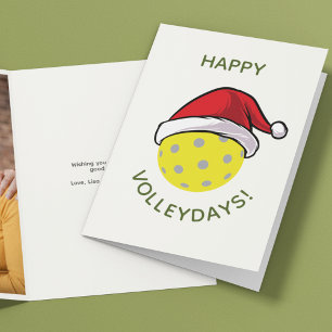 Trendy Santa Cap Pickleball White Christmas Photo Holiday Card