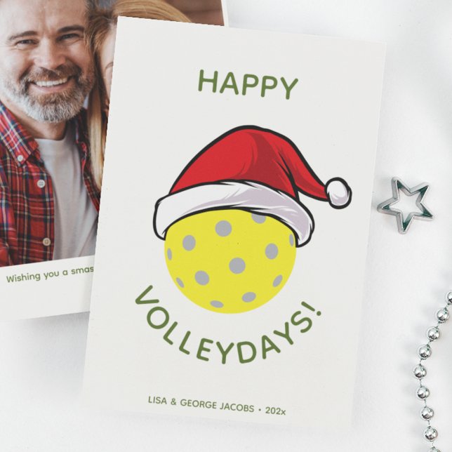 Trendy Santa Cap Pickleball White Christmas Photo Holiday Card (Creator Uploaded)