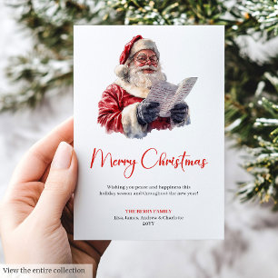 Trendy Santa Claus Cozy Classic Watercolor Xmas Holiday Card