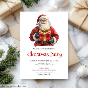 Trendy Santa Watercolor Holiday Dinner Invitation