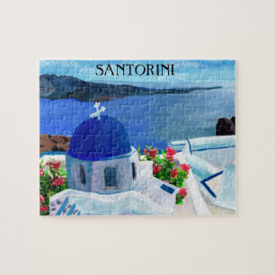 Trendy Santorini Greece Illustration Jigsaw Puzzle
