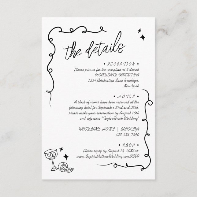 Trendy Scribble Doodle Script Wedding Details Enclosure Card (Front)