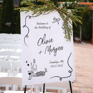 Trendy Scribble Doodle Script Wedding Welcome Poster