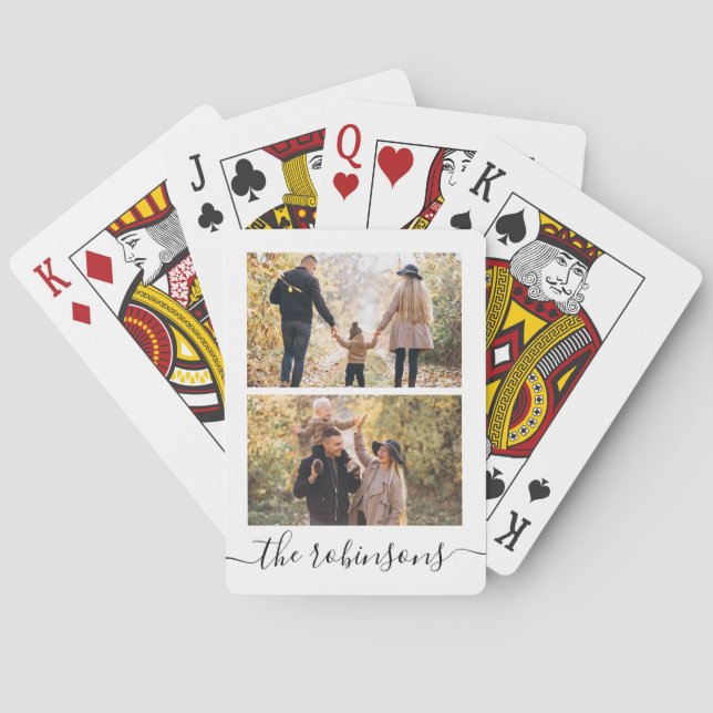 Trendy Script 2 Photo Collage Personalised Playing Cards (Back)