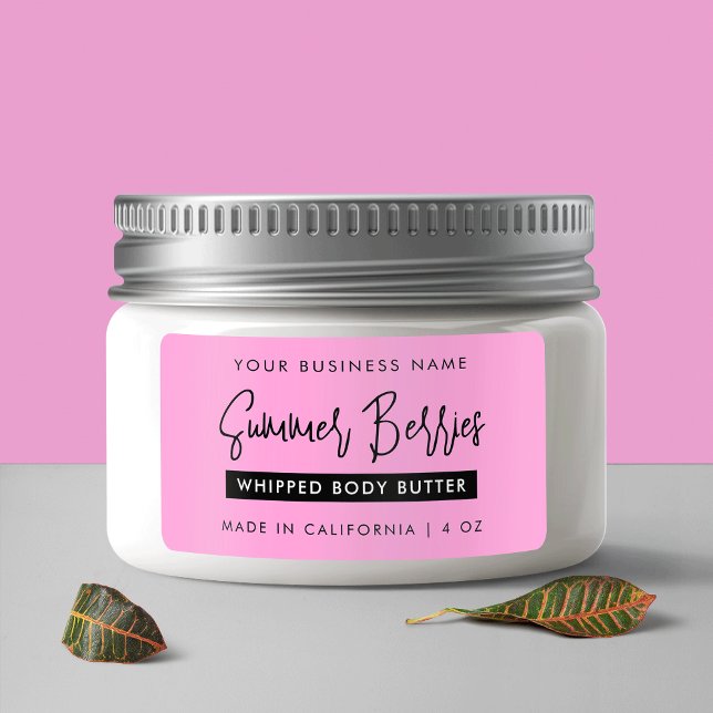 Trendy Script Black & Pink Skincare Jar Rectangle Label (Trendy Script Girly Pink Skincare Jar Rectangle Label)