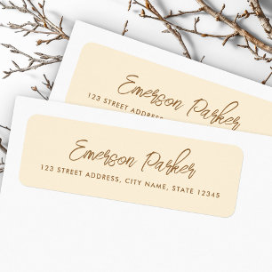 Trendy script cream coloured return address label