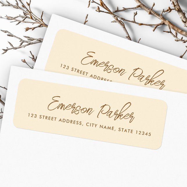 Trendy script cream coloured return address label (Trendy script cream colored return address label)