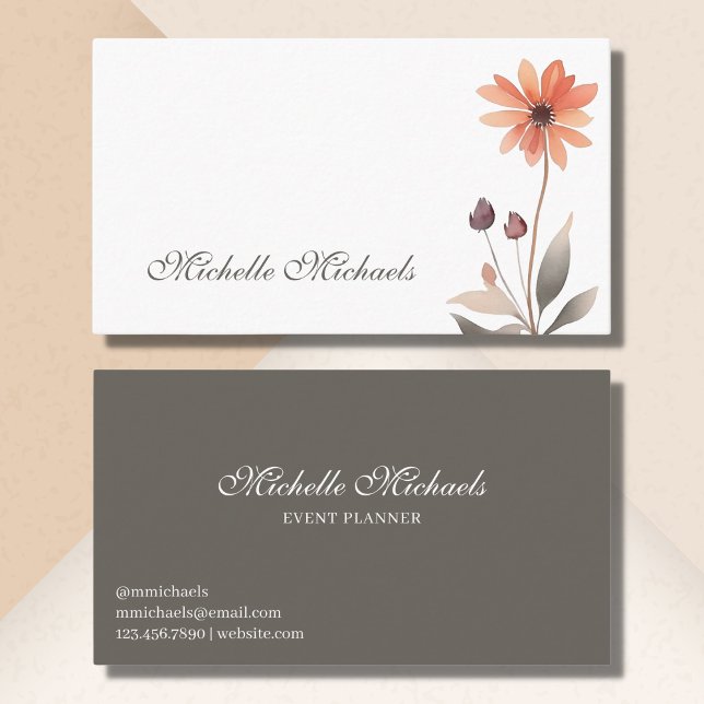 Trendy Script Floral Burnt Orange Flower Business Card (Creator Uploaded)