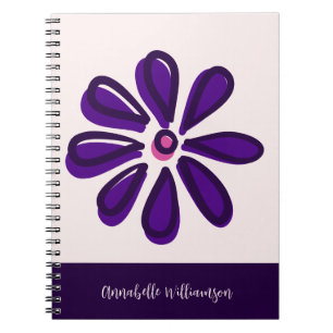 Trendy Script Font Your Name Purple Flower Doodle Notebook
