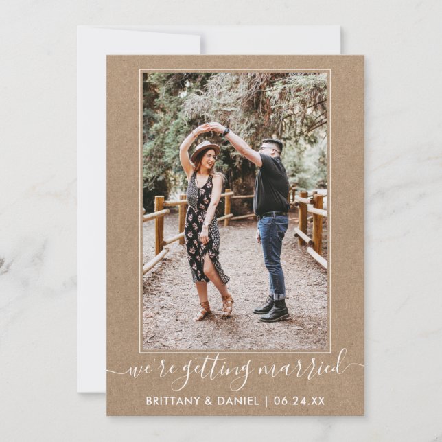 Trendy Script Getting Married Kraft Save The Date (Front)