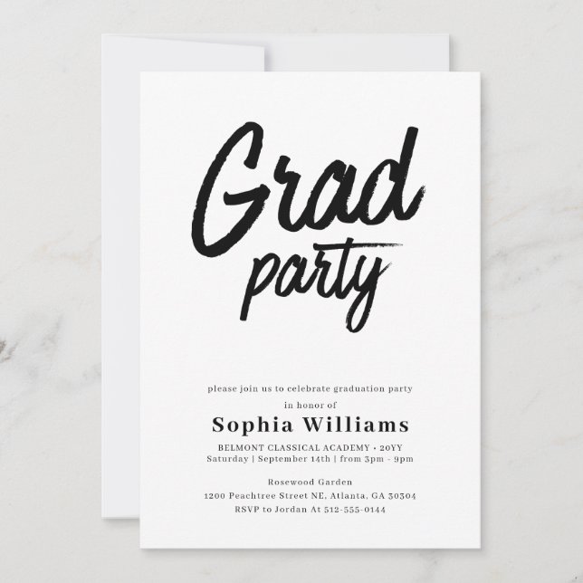Trendy Script Grad Party Graduation Invitation (Front)