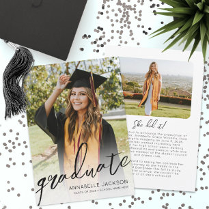 Trendy Script Graduate Simple Photo Graduation Announcement