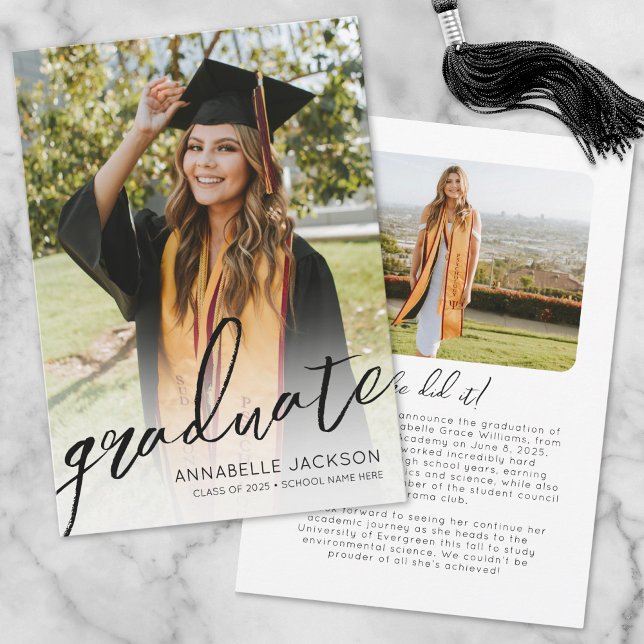 Trendy Script Graduate Simple Photo Graduation Announcement (Trendy Script Graduate Simple Photo Graduation Announcement)