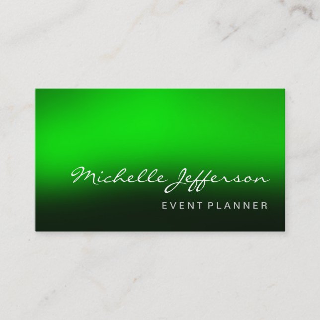 Trendy Script Green Background Business Card (Front)