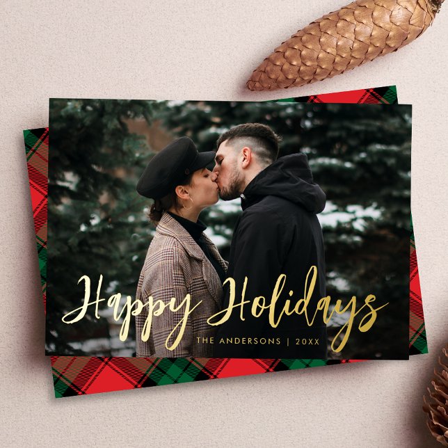Trendy Script Happy Holidays Photo Foil Holiday Card (Creator Uploaded)