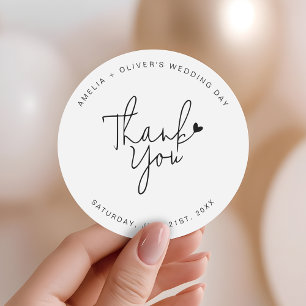 Trendy Script Heart Thank You Wedding Favor Classic Round Sticker