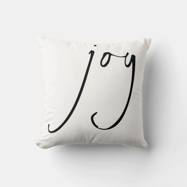 Trendy Script Joy Christmas Black White Cushion (Front)
