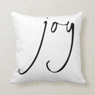 Trendy Script Joy Christmas Black White Cushion