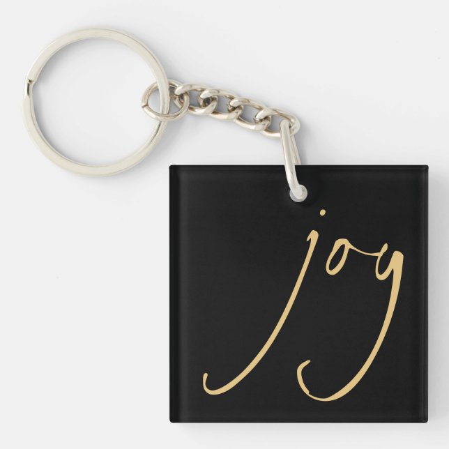 Trendy Script Joy Christmas Gold Black Keychain (Front)