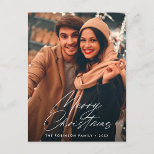 trendy script lettering merry christmas postcard