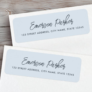Trendy script light dusty blue return address label