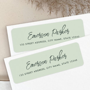 Trendy script light sage green return address return address label