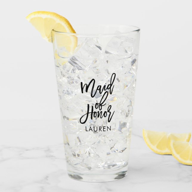 Trendy Script "Maid of Honour" Personalised Glass (Front Ice)