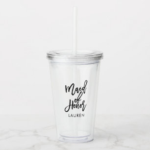 Trendy Script "Maid of Honour" Wedding Acrylic Tumbler