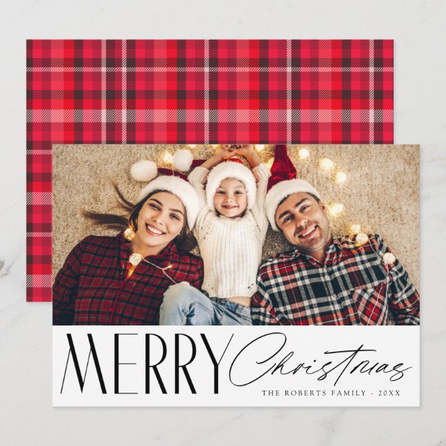 trendy script merry christmas photo card (Front/Back)