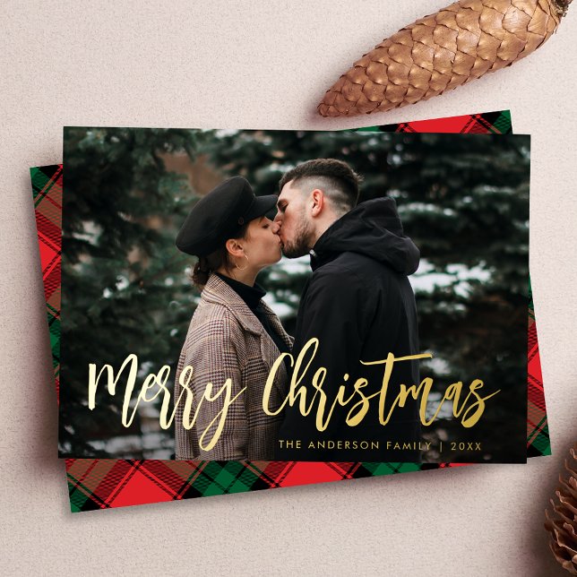 Trendy Script Merry Christmas Photo Foil Holiday Card (Creator Uploaded)