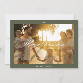 Trendy Script Merry Christmas Simple One Photo Holiday Card