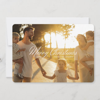Trendy Script Merry Christmas Simple One Photo Holiday Card