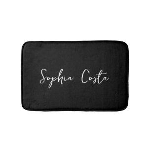 Trendy Script Modern Custom Signature Name Black Bath Mat