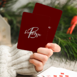 Trendy Script Monogram Burgundy Grey White Playing Cards