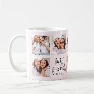Trendy Script on Blush   Multi Photo Best Friends  Coffee Mug
