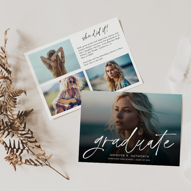 Trendy Script Overlay Multi Photo Graduation  Announcement (Creator Uploaded)
