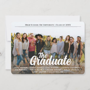 Trendy Script Overlay One Photo Group Graduation Announcement