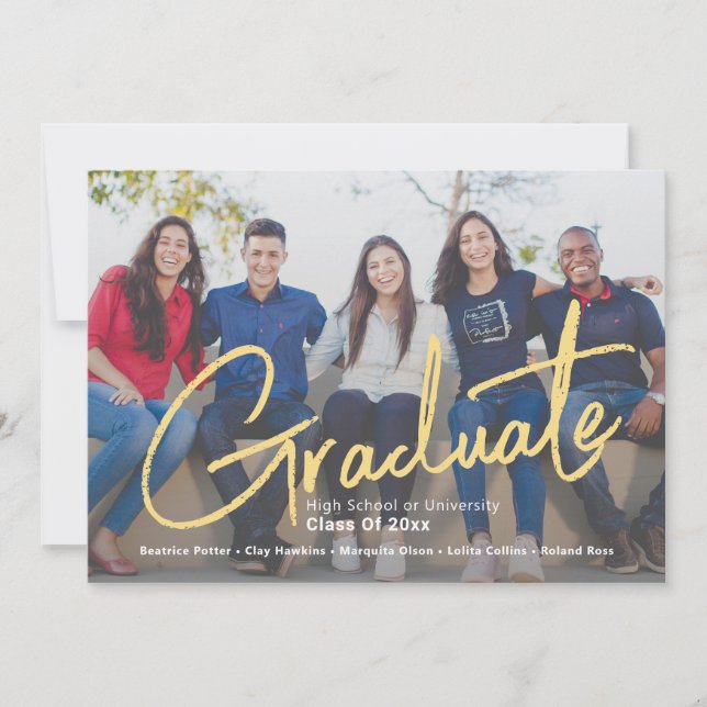 Trendy Script Overlay | One Photo Group Graduation Announcement (Front)