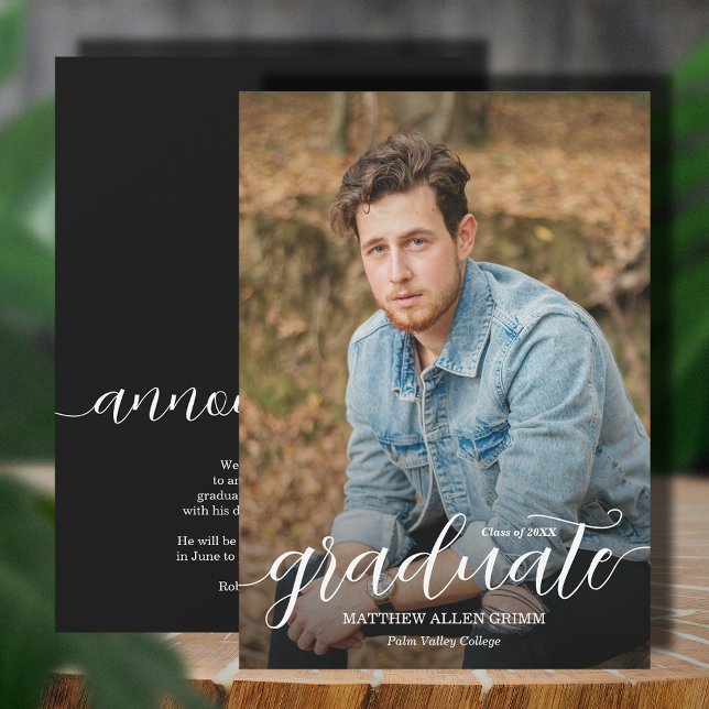 Trendy Script Overlay Photo Graduation Announcement (Trendy script overlay photo graduation announcements, PRINTED and/or INSTANT DOWNLOAD)