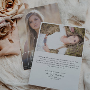 Trendy Script Overlay Photo Graduation Thank You  Card