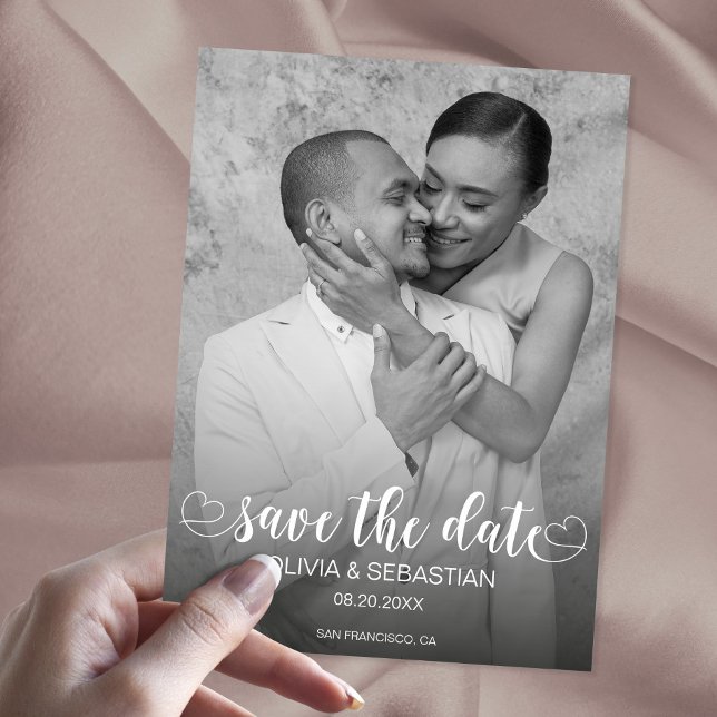 Trendy Script Overlay Text with Heart and Photo Save The Date (Creator Uploaded)
