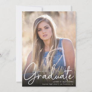 Trendy Script Overlay Three Photo Graduation Announcement