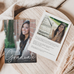 Trendy Script Overlay Two Photo Graduation Announ Announcement