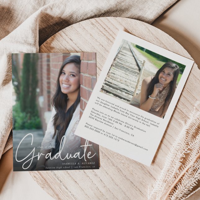Trendy Script Overlay Two Photo Graduation  Announ Announcement (Creator Uploaded)