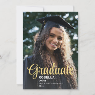 Trendy Script Overlay Two Photo Graduation Announcement