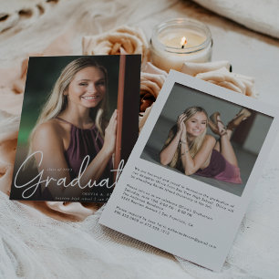 Trendy Script Overlay Two Photo Graduation  Announcement